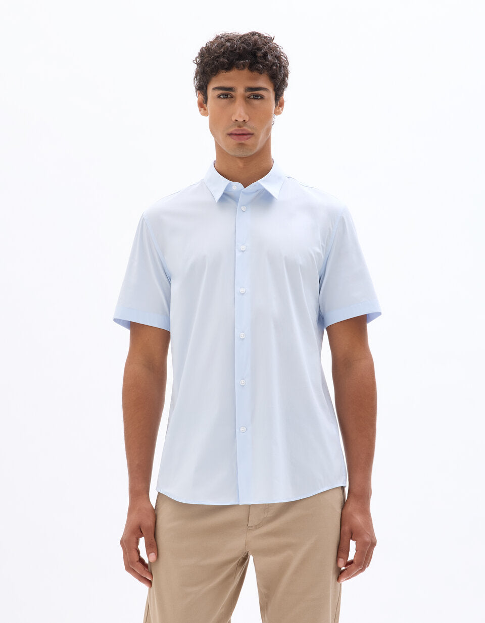 Slim-Fit Stretch Cotton Short-Sleeve Shirt - Light Blue — view 2