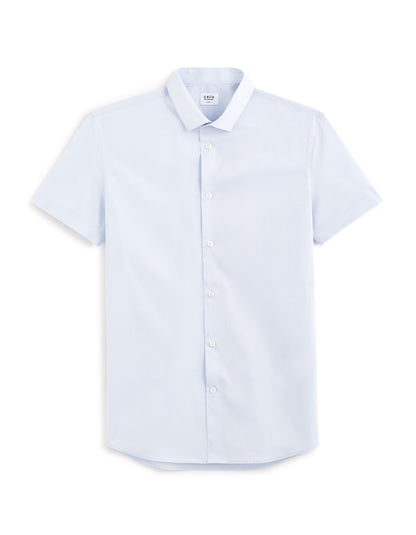 Slim-Fit Stretch Cotton Short-Sleeve Shirt - Light Blue — view 1