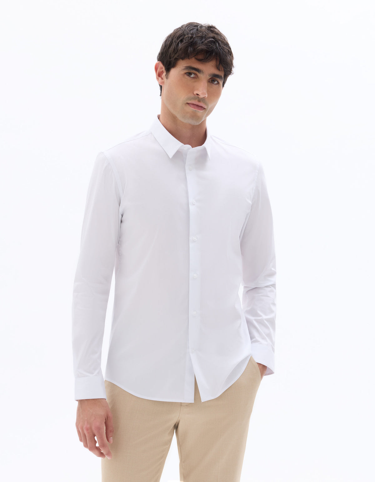 Slim-Fit Stretch Cotton Shirt - White — view 2