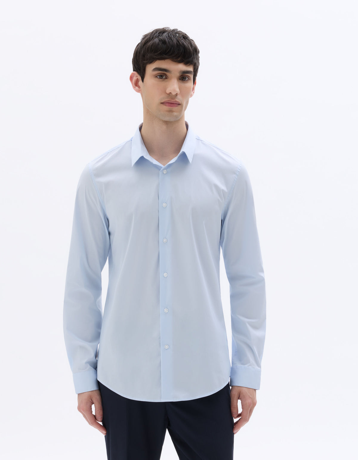 Slim-Fit Stretch Cotton Shirt - Light Blue — view 2