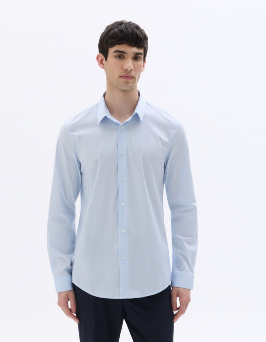 Slim-Fit Stretch Cotton Shirt - Light Blue — view 2