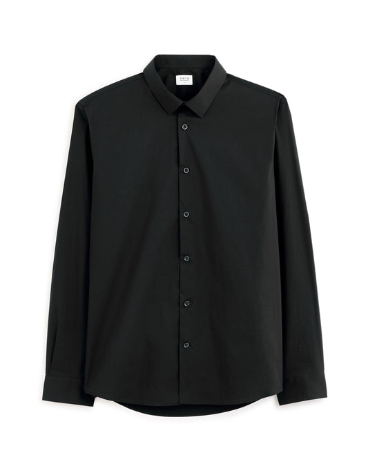 Slim-Fit Stretch Cotton Shirt - Black — view 1