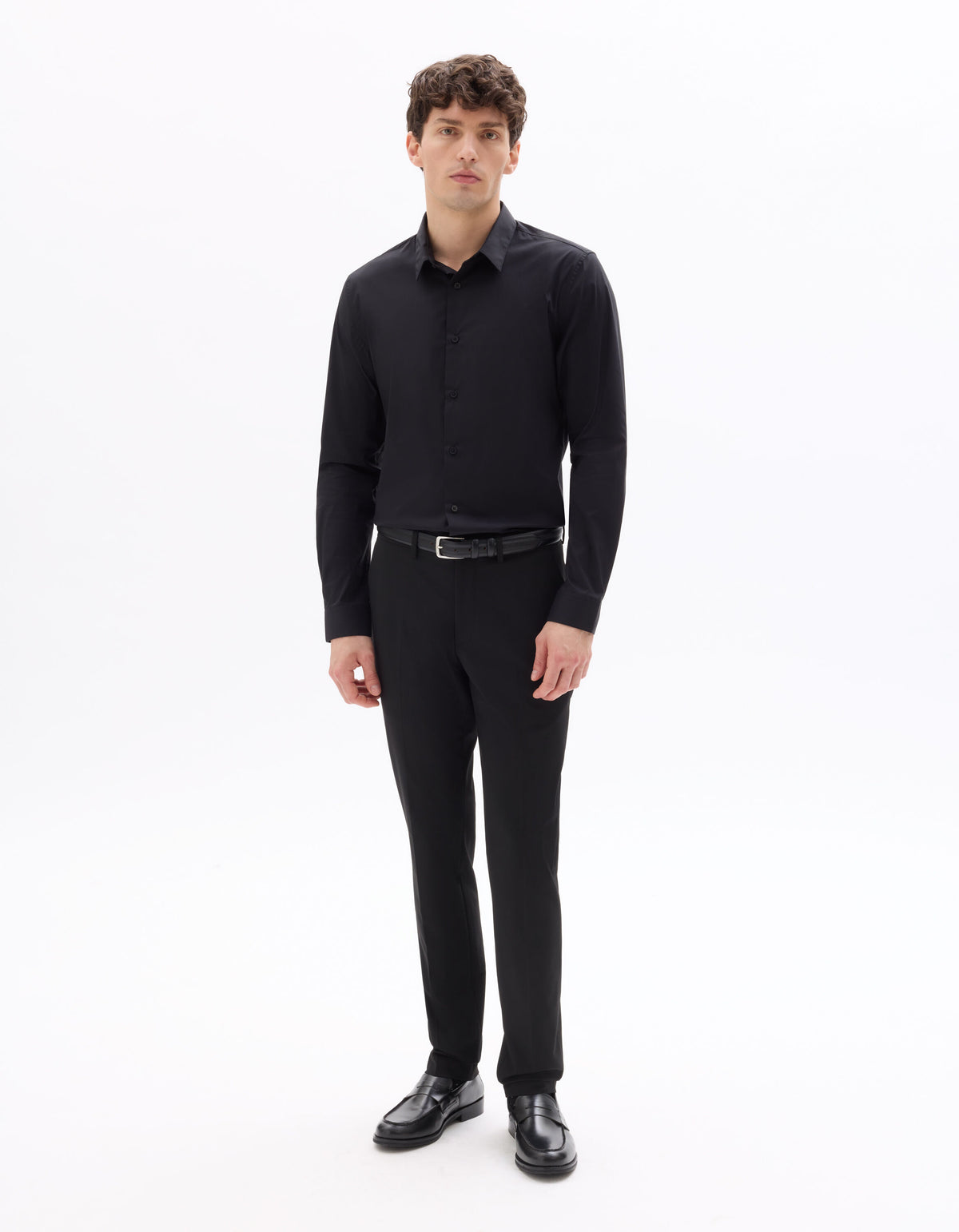 Slim-Fit Stretch Cotton Shirt - Black — view 3