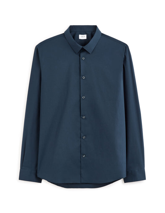 Slim-Fit Stretch Cotton Shirt - Navy — view 1