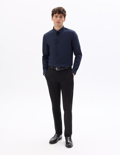 Slim-Fit Stretch Cotton Shirt - Navy — view 3