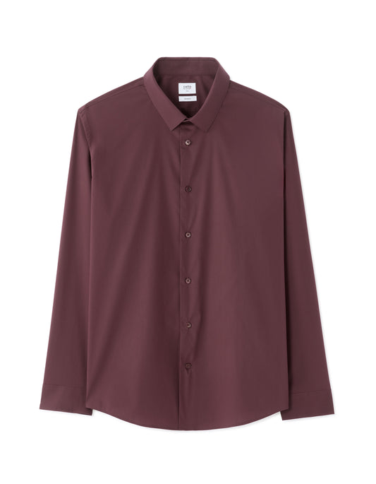 Slim-Fit Stretch Cotton Shirt - Burgundy — view 1