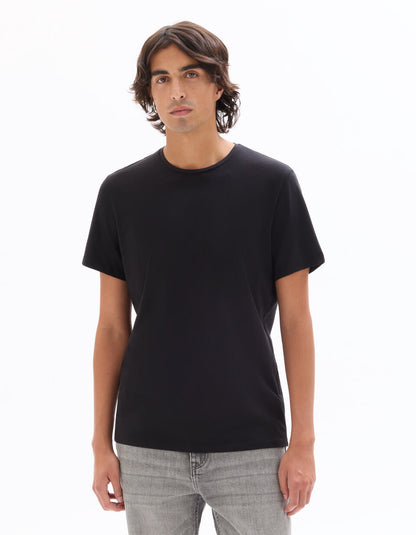 Slim-Fit Stretch Cotton Crew-Neck T-Shirt - Black — view 3