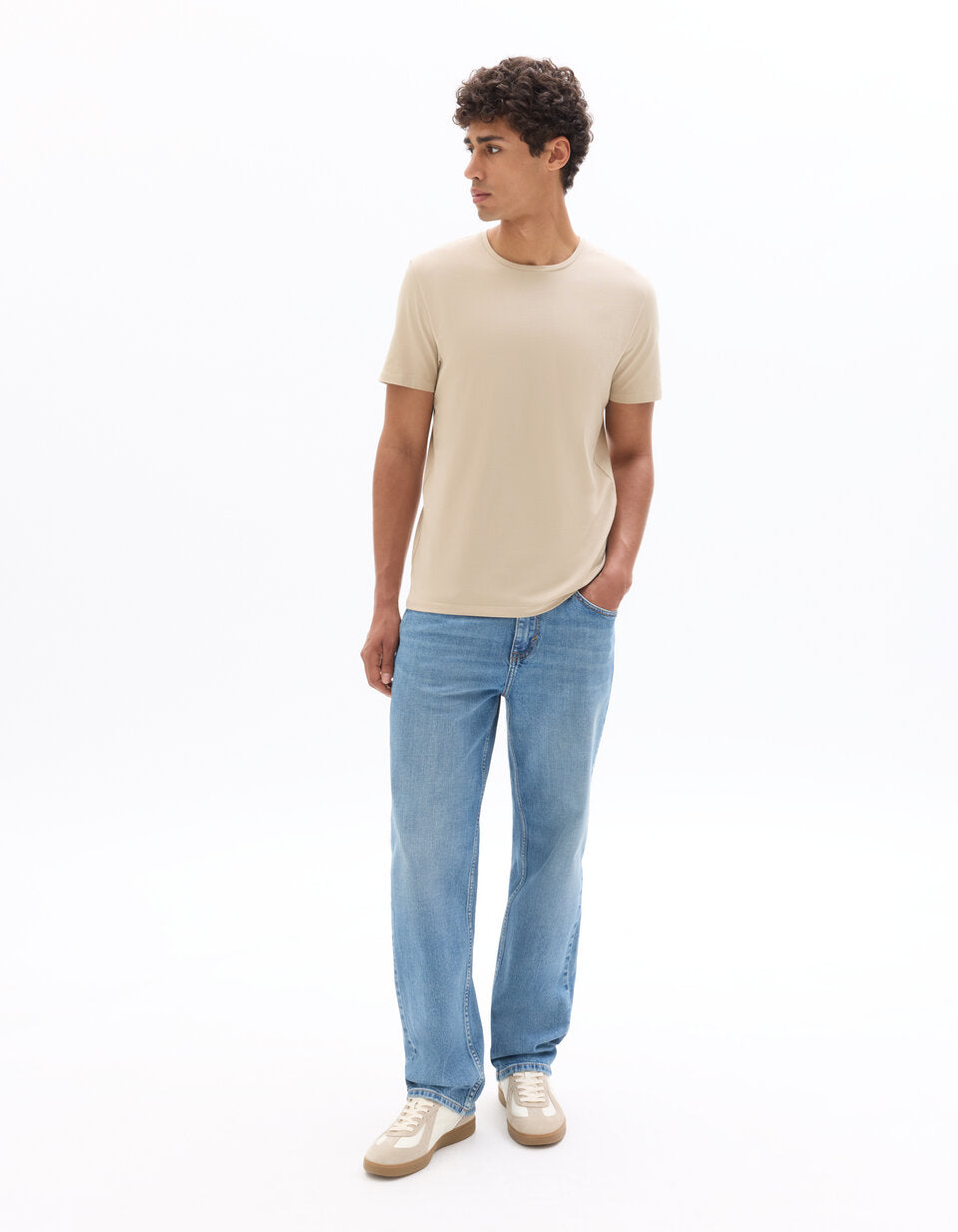 Slim-Fit Stretch Cotton Crew-Neck T-Shirt - Light Beige — view 2