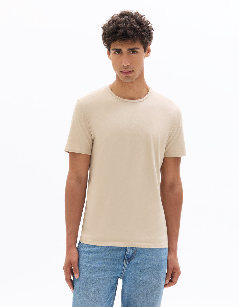 Slim-Fit Stretch Cotton Crew-Neck T-Shirt - Light Beige — view 3