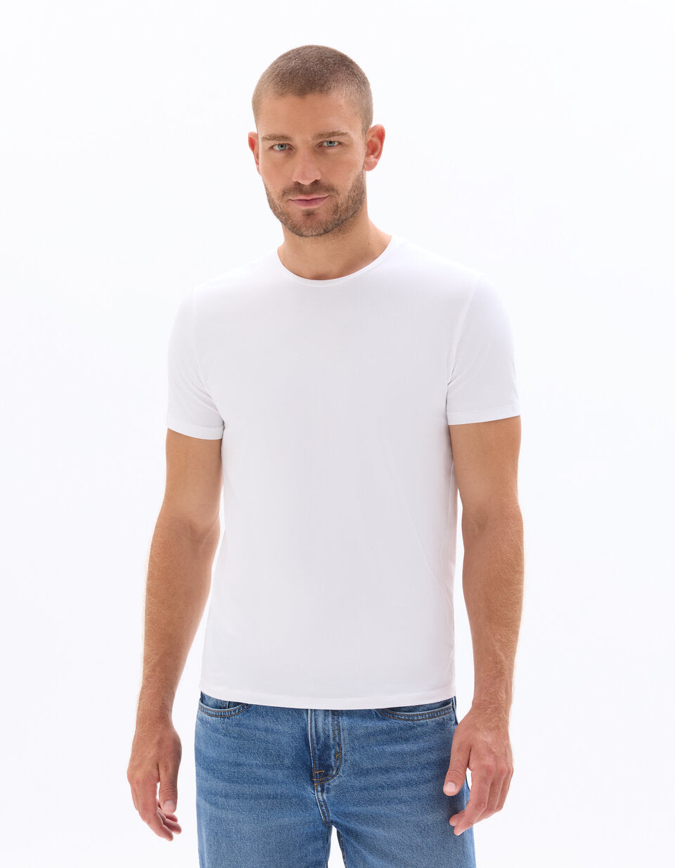 Slim-Fit Stretch Cotton Crew-Neck T-Shirt - White — view 2