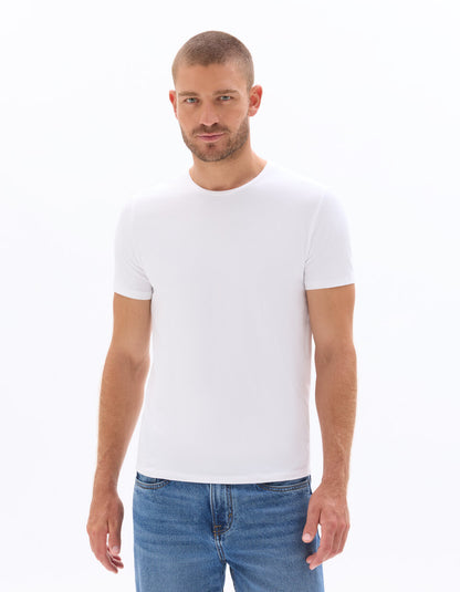 Slim-Fit Stretch Cotton Crew-Neck T-Shirt - White — view 2