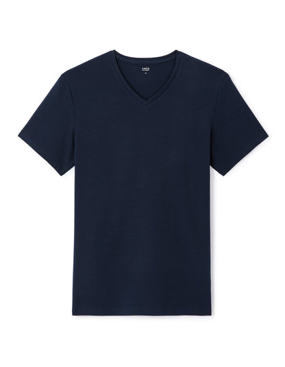 Slim-Fit Stretch Cotton V-Neck T-Shirt - Navy — view 1