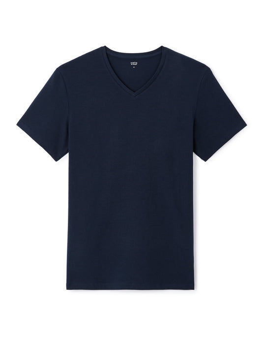 Slim-Fit Stretch Cotton V-Neck T-Shirt - Navy — view 1