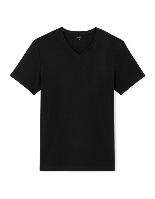 Slim-Fit Stretch Cotton V-Neck T-Shirt - Black — view 1