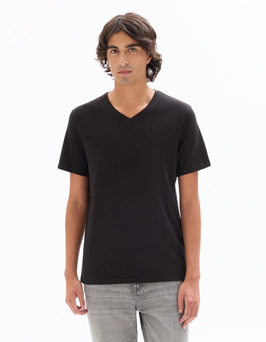 Slim-Fit Stretch Cotton V-Neck T-Shirt - Black — view 2