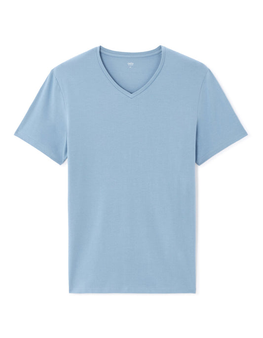 Slim-Fit Stretch Cotton V-Neck T-Shirt - Washed Blue — view 1