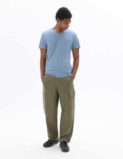 Slim-Fit Stretch Cotton V-Neck T-Shirt - Washed Blue — view 3