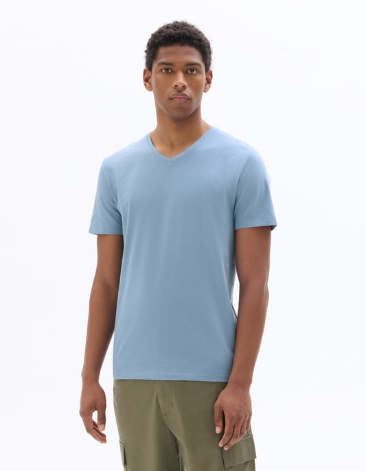Slim-Fit Stretch Cotton V-Neck T-Shirt - Washed Blue — view 2