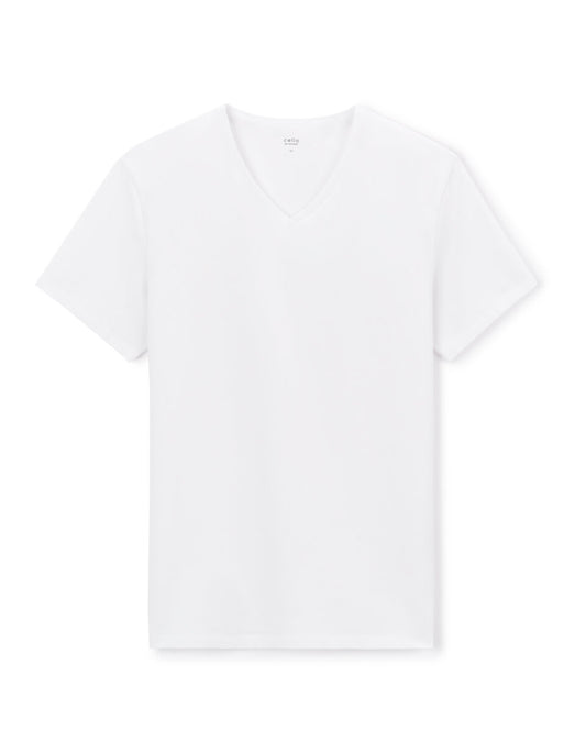 Slim-Fit Stretch Cotton V-Neck T-Shirt - White — view 1