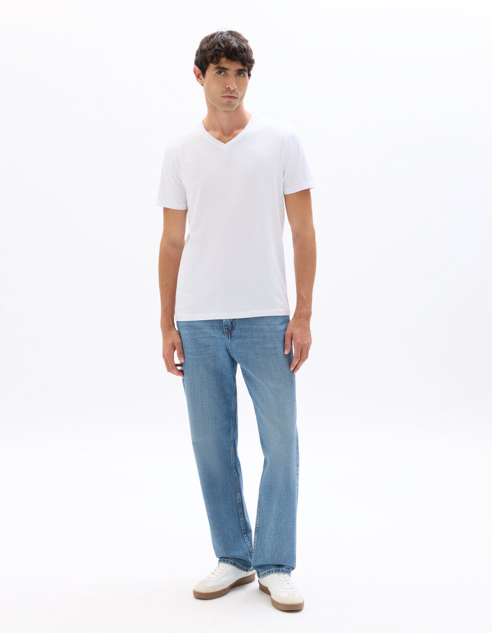 Slim-Fit Stretch Cotton V-Neck T-Shirt - White — view 3