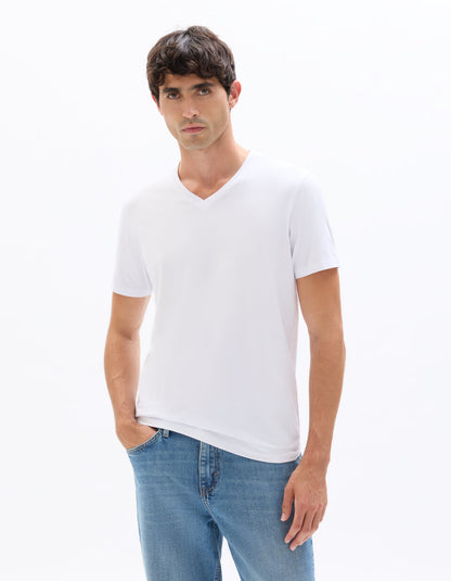 Slim-Fit Stretch Cotton V-Neck T-Shirt - White — view 2