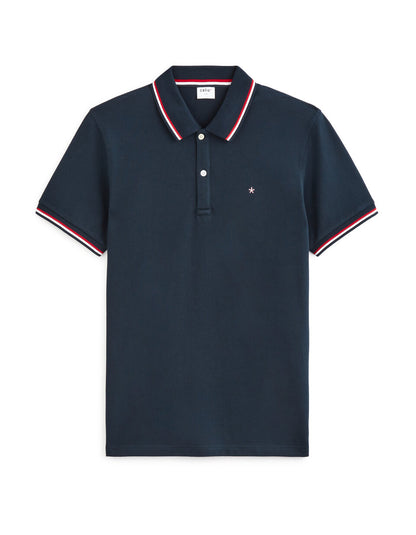 Slim-Fit Stretch Cotton Pique Polo Shirt - Navy — view 1