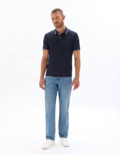 Slim-Fit Stretch Cotton Pique Polo Shirt - Navy — view 3