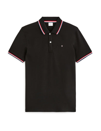 Slim-Fit Stretch Cotton Pique Polo Shirt - Black — view 1
