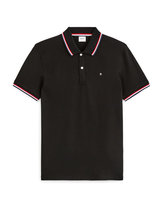 Slim-Fit Stretch Cotton Pique Polo Shirt - Black — view 1