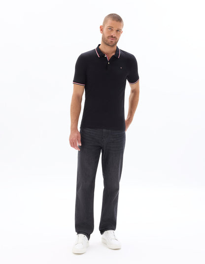 Slim-Fit Stretch Cotton Pique Polo Shirt - Black — view 3
