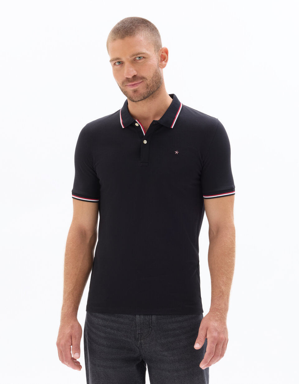 Slim-Fit Stretch Cotton Pique Polo Shirt - Black — view 2
