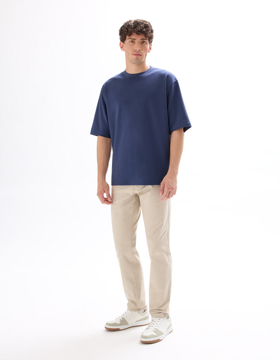 Slim-Fit Stretch Cotton Chinos, Standard Length - Light Beige — view 3