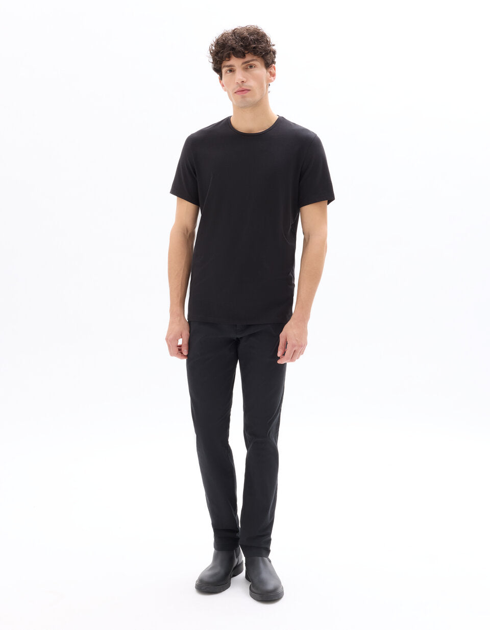 Slim-Fit Stretch Cotton Chinos, Standard Length - Black — view 3