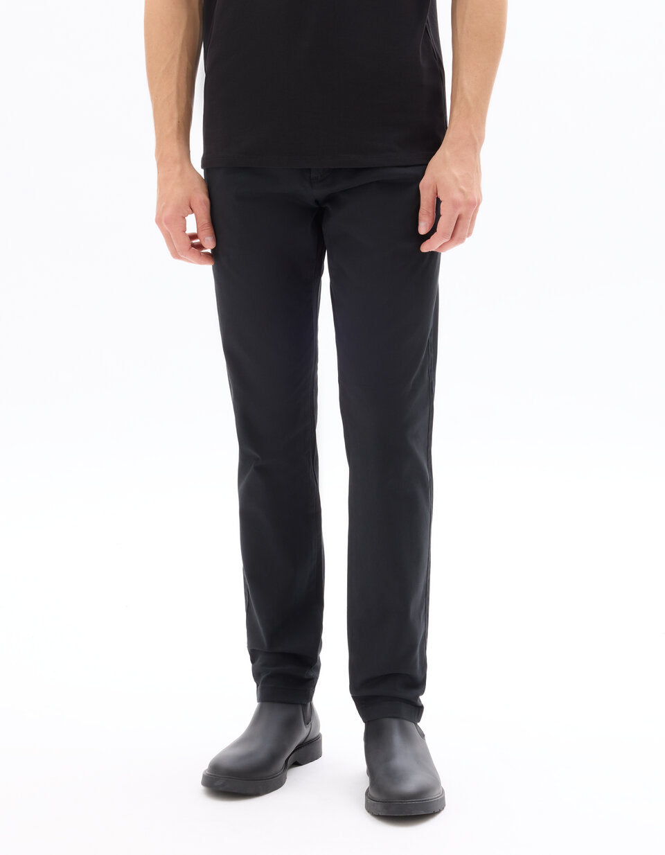 Slim-Fit Stretch Cotton Chinos, Standard Length - Black — view 2