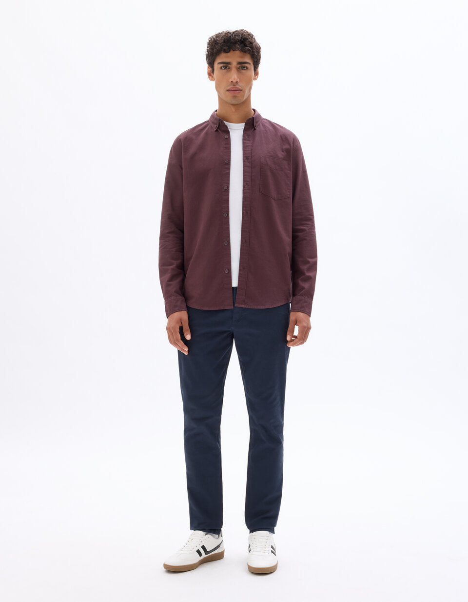 Slim-Fit Stretch Cotton Chinos, Standard Length - Navy — view 3