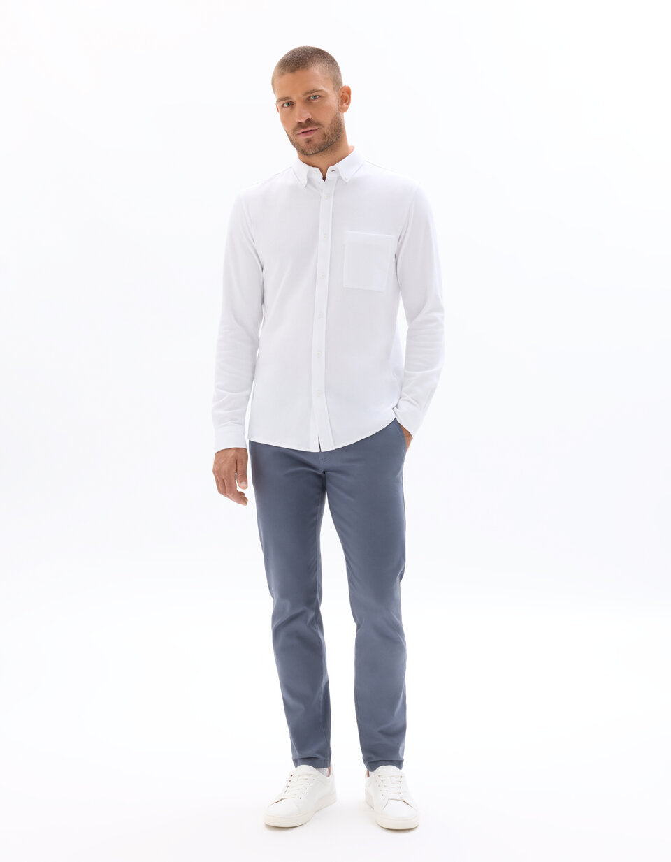Slim-Fit Stretch Cotton Chinos, Standard Length - Blue Grey — view 2