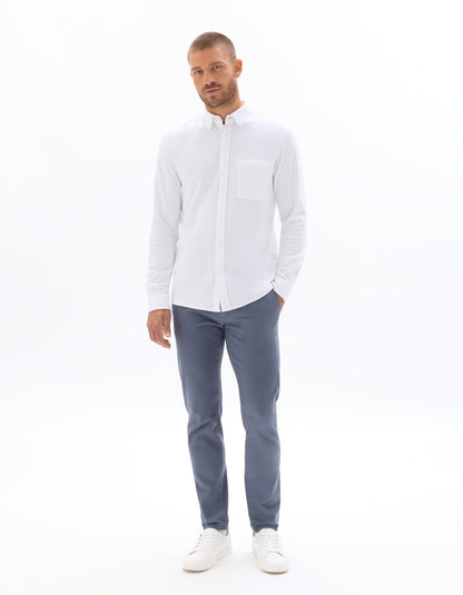 Slim-Fit Stretch Cotton Chinos, Standard Length - Blue Grey — view 2