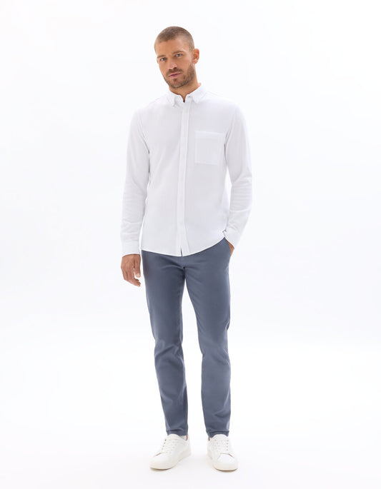 Slim-Fit Stretch Cotton Chinos, Standard Length - Blue Grey — view 2