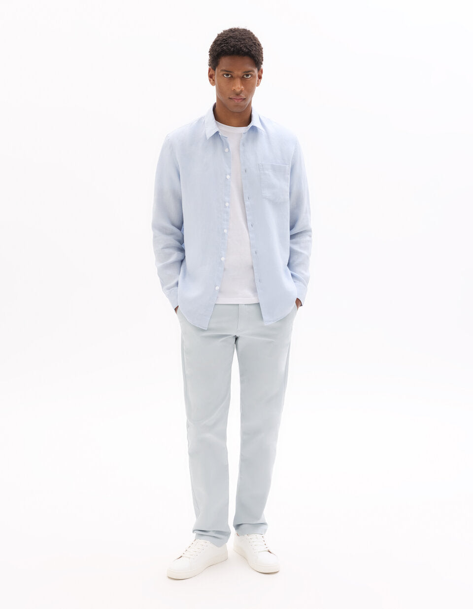 Slim-Fit Stretch Cotton Chinos, Standard Length - Light Blue — view 3