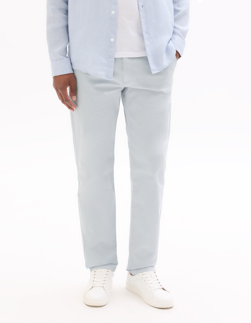 Slim-Fit Stretch Cotton Chinos, Standard Length - Light Blue — view 2