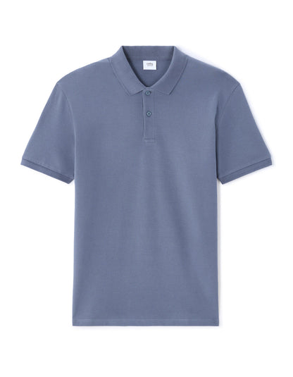 Regular-Fit Pure Cotton Pique Polo Shirt - Blue — view 1
