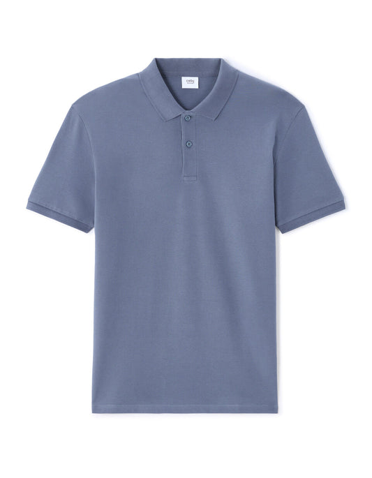 Regular-Fit Pure Cotton Pique Polo Shirt - Blue — view 1