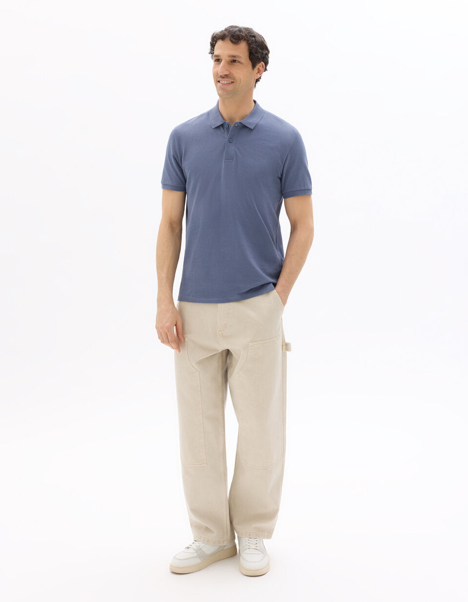 Regular-Fit Pure Cotton Pique Polo Shirt - Blue — view 3