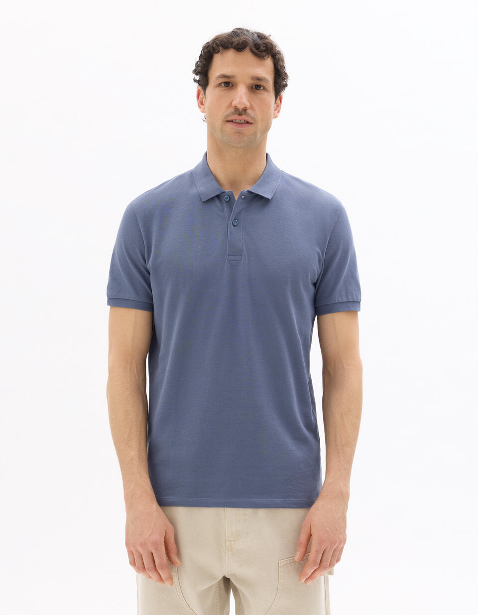 Regular-Fit Pure Cotton Pique Polo Shirt - Blue — view 2