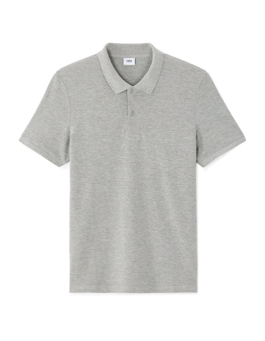 Regular-Fit Pure Cotton Pique Polo Shirt - Grey — view 1