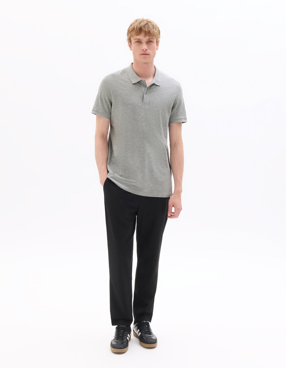 Regular-Fit Pure Cotton Pique Polo Shirt - Grey — view 3