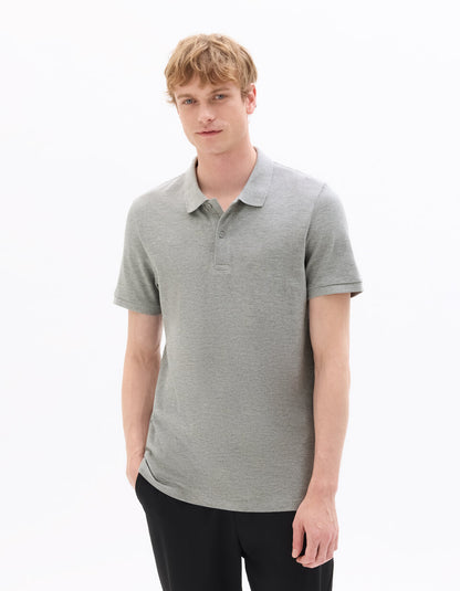 Regular-Fit Pure Cotton Pique Polo Shirt - Grey — view 2