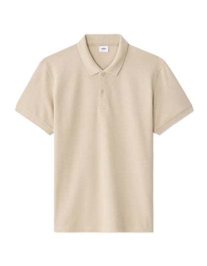 Regular-Fit Pure Cotton Pique Polo Shirt - Light Beige — view 1