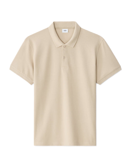 Regular-Fit Pure Cotton Pique Polo Shirt - Light Beige — view 1