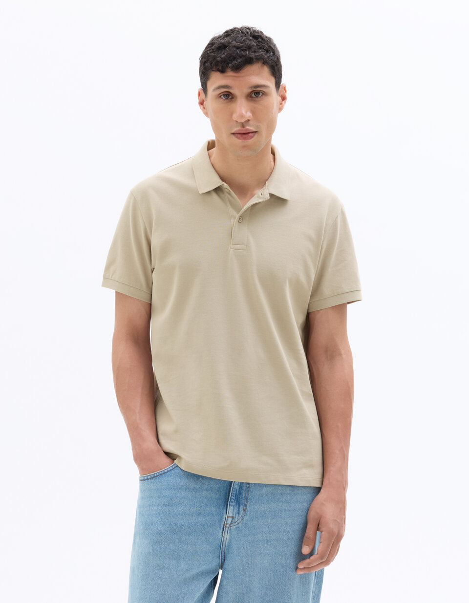 Regular-Fit Pure Cotton Pique Polo Shirt - Light Beige — view 2